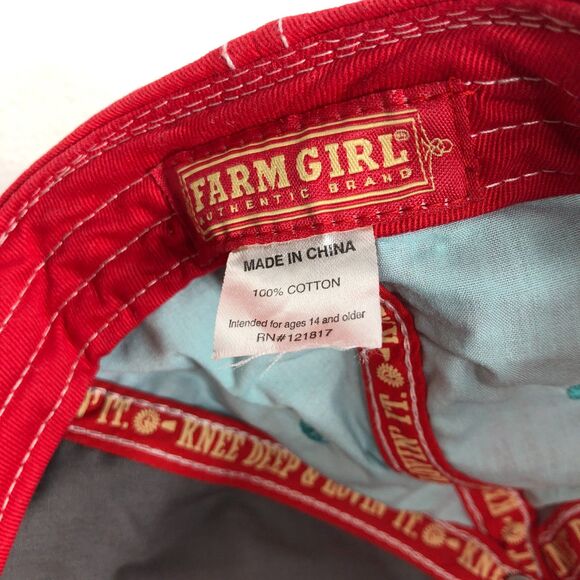 Farm Girl Womens Red Aqua Hat Cap with Rhinestones One Size - Picture 8 of 12